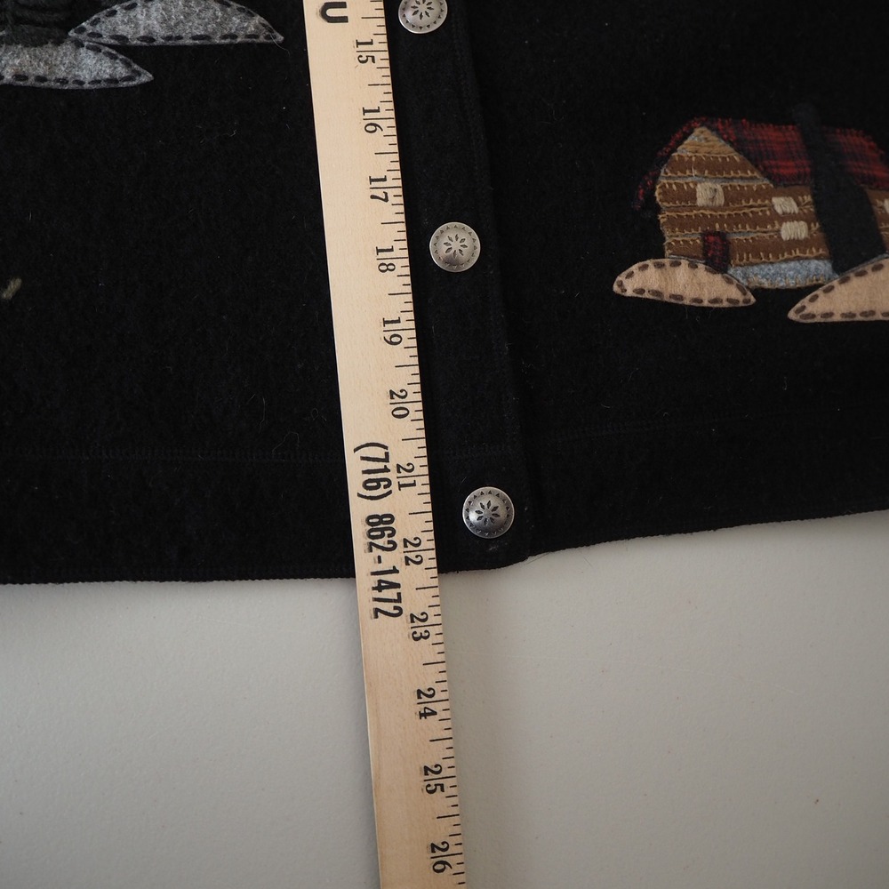 VTG Woolrich 100% Wool Vest Womens M Black Cabin Lodge Embroidered Button Up - Picture 12 of 16